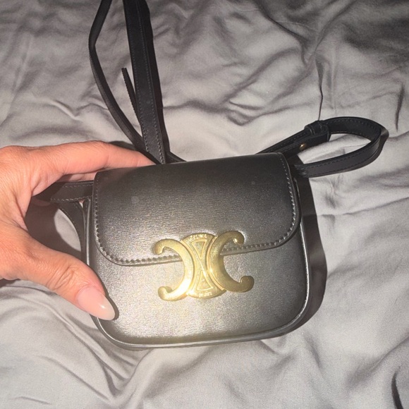 Celine Black Leather Crossbody with Gold Triomphe Hardware - Picture 6 of 12